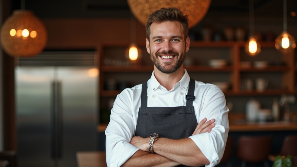 Restaurator z Wrocławia w nowoczesnym wnętrzu restauracyjnym — symbolizuje nadzieję po skutecznym złożeniu zarzutów od nakazu zapłaty z weksla